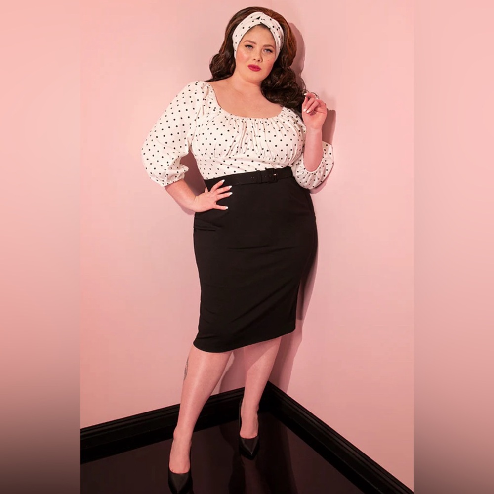 Daydream Wiggle Dress in Black Polka Dot & Vintage Style Knot Headband NWT 3X